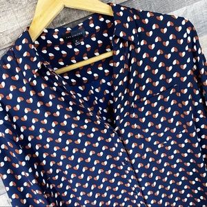 The Limited Navy Heart Print Long Sleeve Blouse
